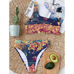 Autumn Leaves Print One Shoulder Bikini Top