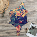 Autumn Leaves Print One Shoulder Bodysuit