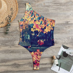 Autumn Leaves Print One Shoulder Bodysuit