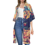 Autumn Leaves Print Open Front Beach Cover Up