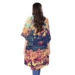 Autumn Leaves Print Open Front Beach Cover Up