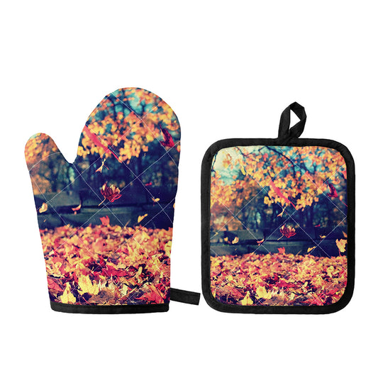 Autumn Leaves Print Oven Mitt And Pot Holder Set