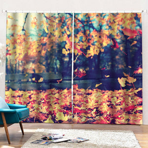 Autumn Leaves Print Pencil Pleat Curtains