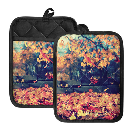 Autumn Leaves Print Pot Holders With Pocket