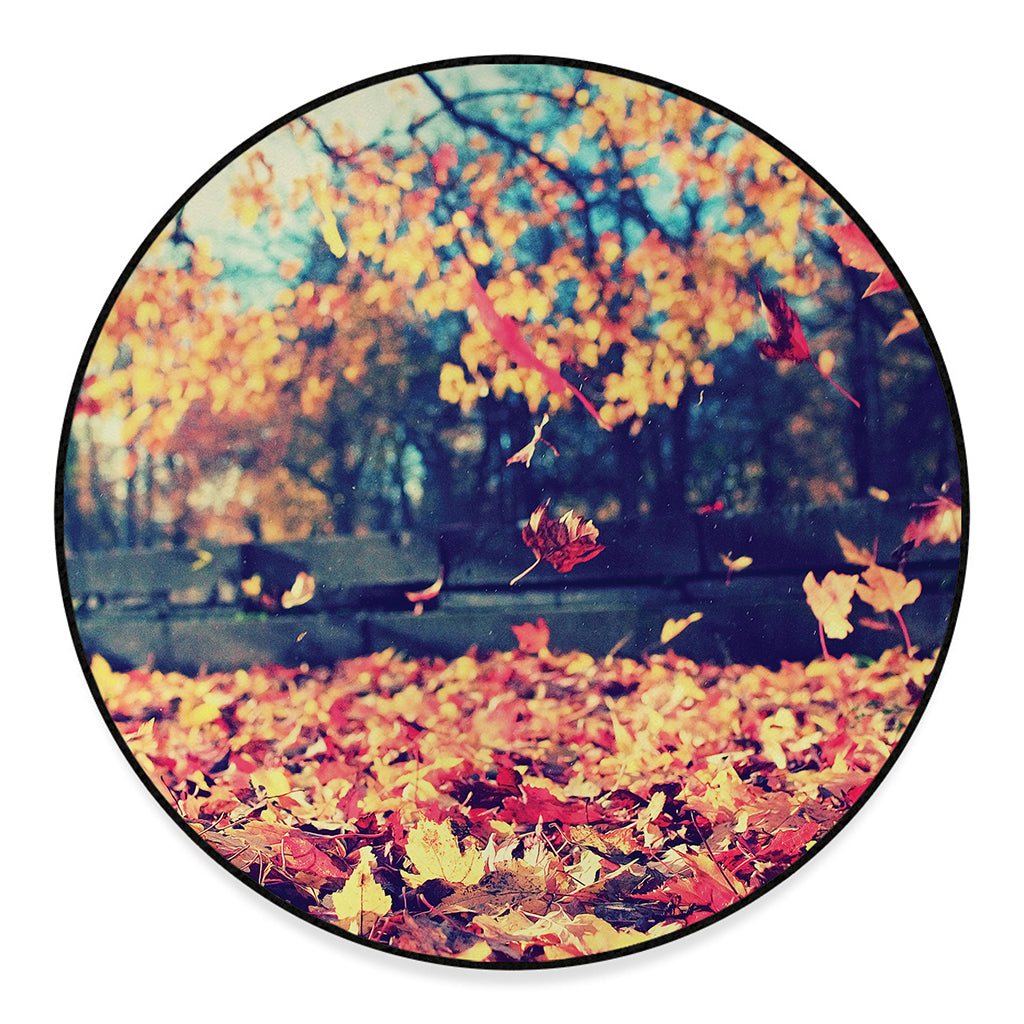 Autumn Leaves Print Round Floor Mat