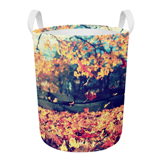 Autumn Leaves Print Round Laundry Basket