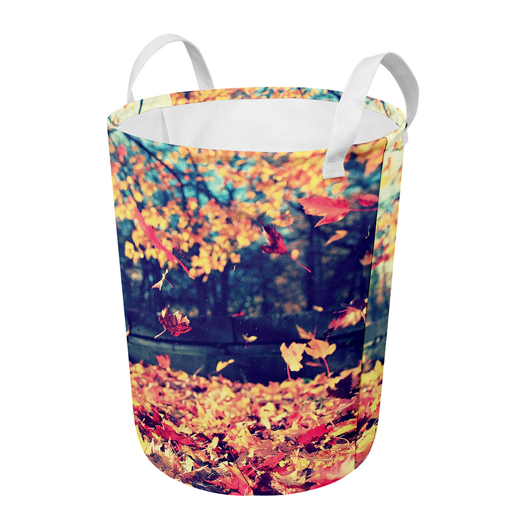 Autumn Leaves Print Round Laundry Basket
