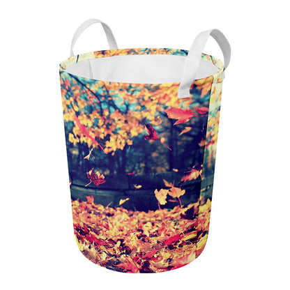 Autumn Leaves Print Round Laundry Basket