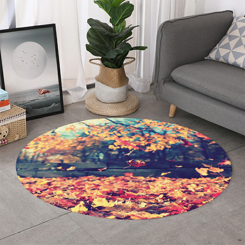 Autumn Leaves Print Round Rug