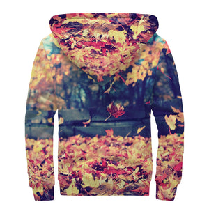 Autumn Leaves Print Sherpa Lined Zip Up Hoodie