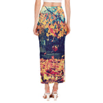 Autumn Leaves Print Side Slit Maxi Skirt