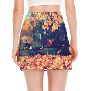 Autumn Leaves Print Side Slit Mini Skirt