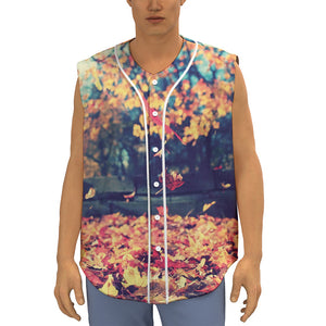 Autumn Leaves Print Sleeveless Baseball Jersey