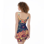 Autumn Leaves Print Sleeveless Bodycon Dress