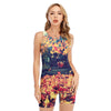 Autumn Leaves Print Sleeveless One Piece Swimsuit