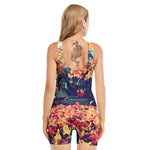 Autumn Leaves Print Sleeveless One Piece Swimsuit