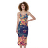 Autumn Leaves Print Slim Fit Midi Cami Dress