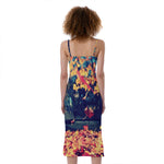 Autumn Leaves Print Slim Fit Midi Cami Dress