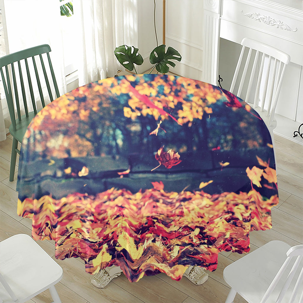 Autumn Leaves Print Waterproof Round Tablecloth