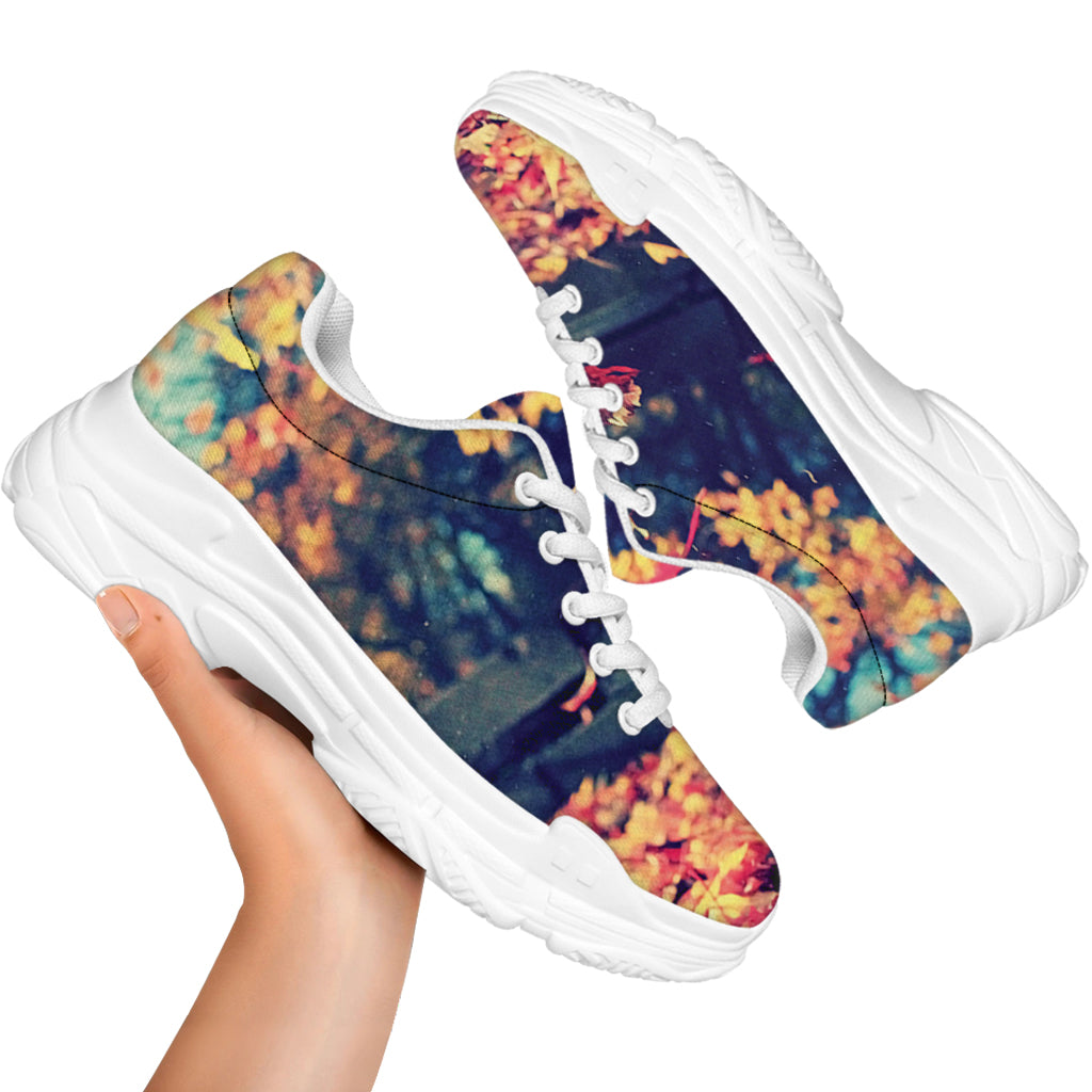 Autumn Leaves Print White Chunky Shoes