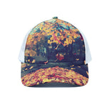 Autumn Leaves Print White Mesh Trucker Cap
