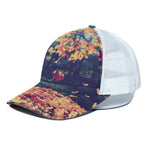 Autumn Leaves Print White Mesh Trucker Cap