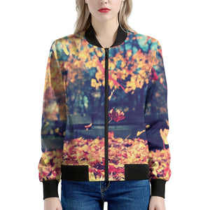 Autumn Leaves Print Women's Bomber Jacket