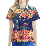 Autumn Leaves Print Women's Polo Shirt