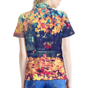 Autumn Leaves Print Women's Polo Shirt