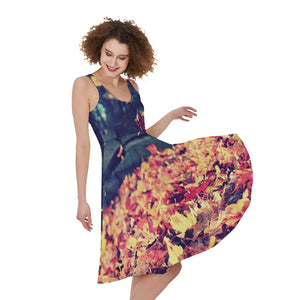 Autumn Leaves Print Women's Sleeveless Dress