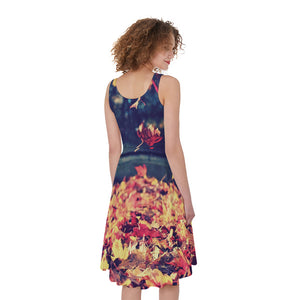 Autumn Leaves Print Women's Sleeveless Dress