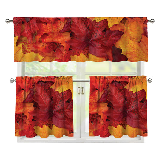 Autumn Maple Leaf Print 3 Piece Kitchen Curtains