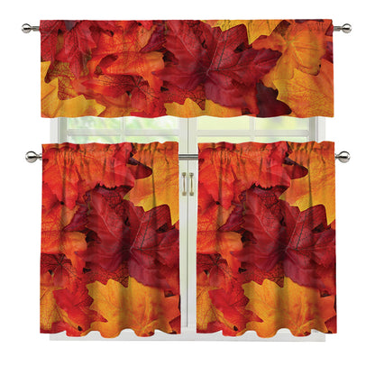 Autumn Maple Leaf Print 3 Piece Kitchen Curtains
