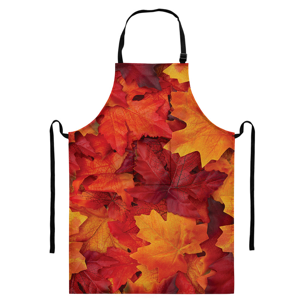 Autumn Maple Leaf Print Bib Apron With Pocket