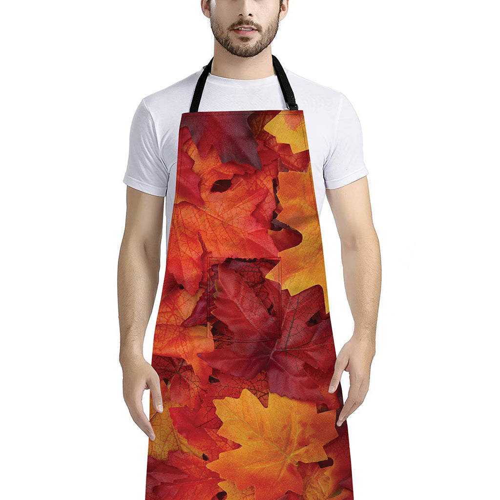 Autumn Maple Leaf Print Bib Apron With Pocket