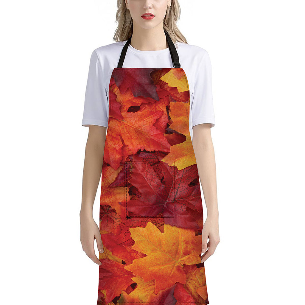 Autumn Maple Leaf Print Bib Apron With Pocket