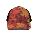 Autumn Maple Leaf Print Black Mesh Trucker Cap