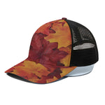 Autumn Maple Leaf Print Black Mesh Trucker Cap