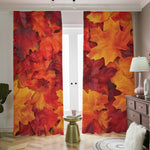 Autumn Maple Leaf Print Blackout Pencil Pleat Curtains