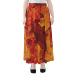 Autumn Maple Leaf Print Chiffon Maxi Skirt