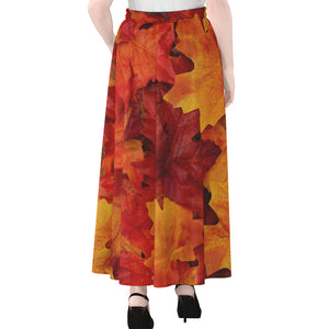 Autumn Maple Leaf Print Chiffon Maxi Skirt