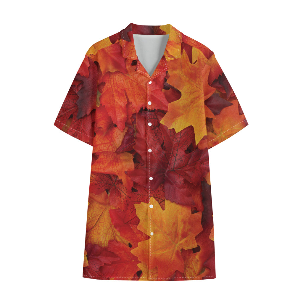 Autumn Maple Leaf Print Cotton Hawaiian Shirt