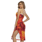 Autumn Maple Leaf Print Cross Back Cami Dress