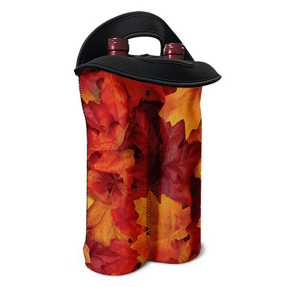 Autumn Maple Leaf Print Double Neoprene Wine Tote
