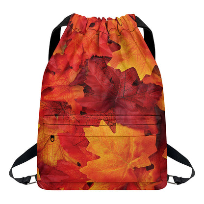Autumn Maple Leaf Print Drawstring Backpack