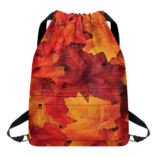 Autumn Maple Leaf Print Drawstring Backpack