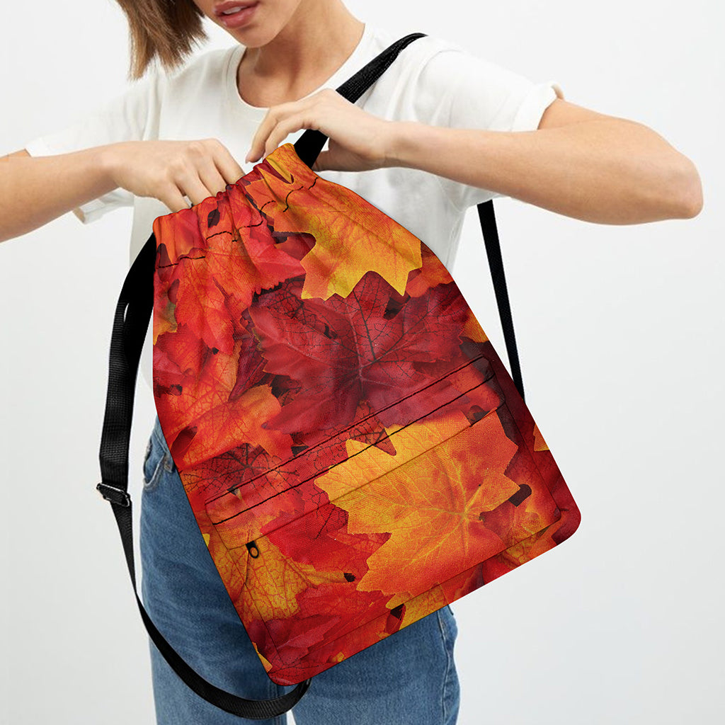 Autumn Maple Leaf Print Drawstring Backpack