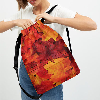 Autumn Maple Leaf Print Drawstring Backpack