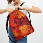 Autumn Maple Leaf Print Drawstring Backpack