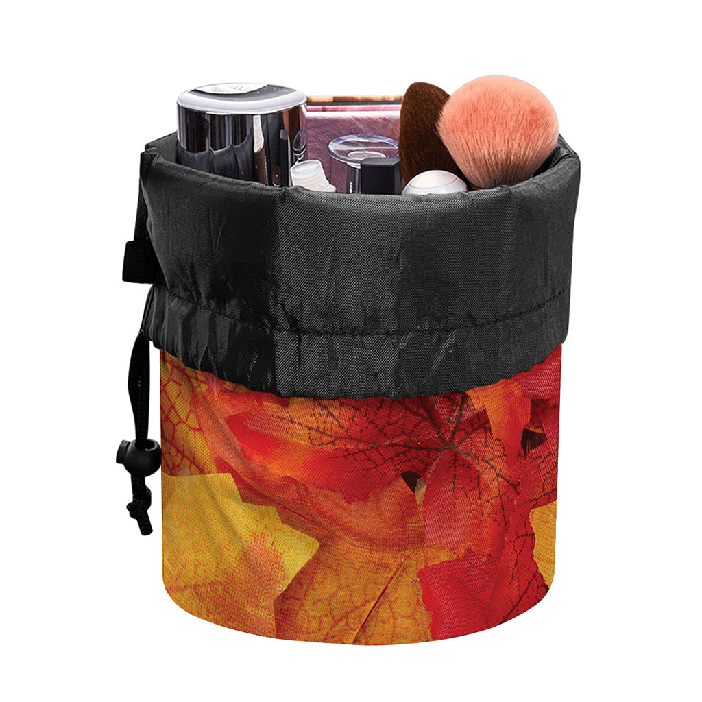 Autumn Maple Leaf Print Drawstring Makeup Bag